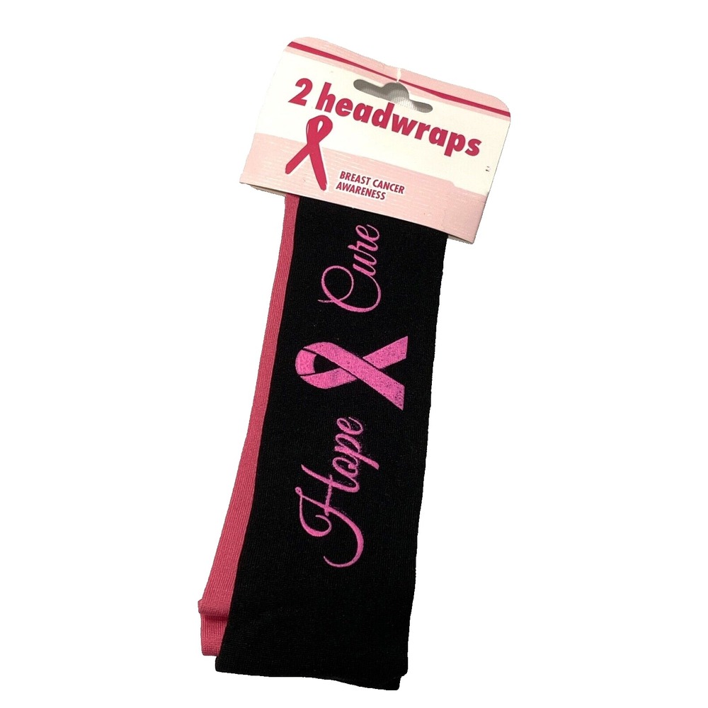 PINK RIBBON AWARENESS head‎ wraps head bands HOPE CURE black pink 2 pack